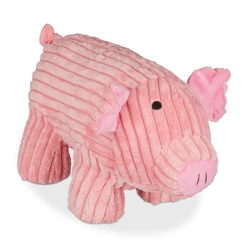 Relaxdays Pig Door Stop, for Floor, Standing, Fabric with Sand Filling, 15 cm Tall, Animal Doorstopper, Soft, Pink