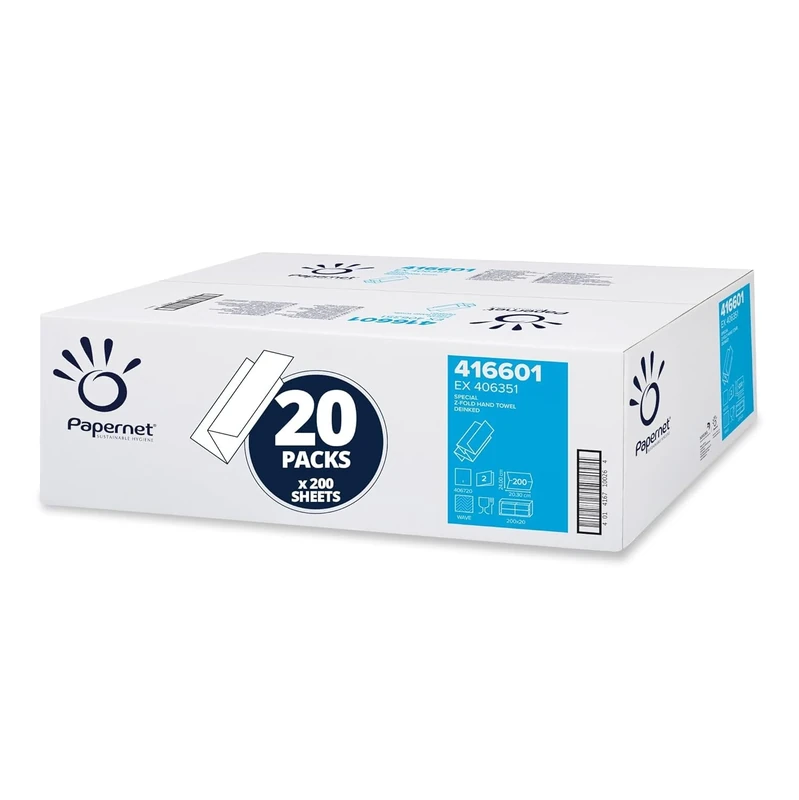 Papernet - Z Fold Paper Towel 416601, 4,000 Disposable Paper Towels, 2 Ply, Open Dimensions 24x20.3cm
