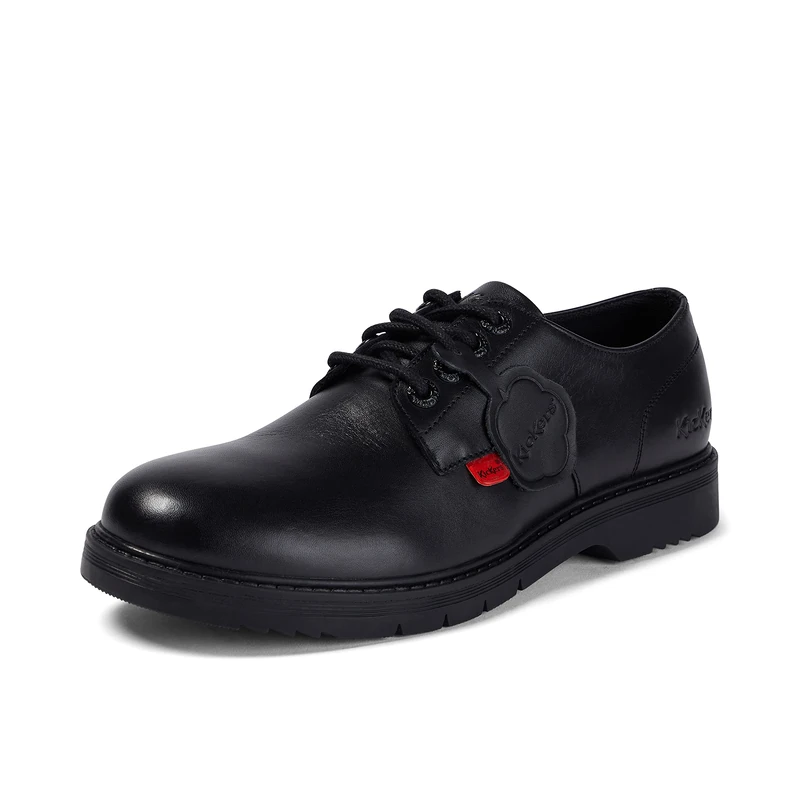 Kickers Men's Finley Lo Leather School Shoes | Smart Everyday School Look | Everyday Comfort Fit, Cushioned for All-Day Wear, Black, 6.5 UK
