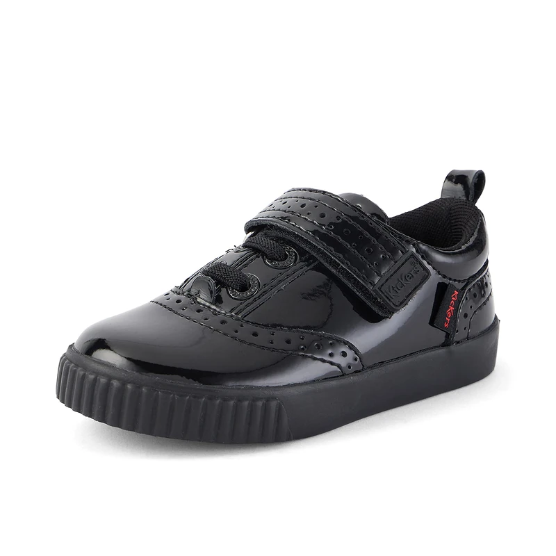 Kickers Infant Girl's Tovni Brogue Black Leather School Shoes, Patent Black, 8.5 UK Child