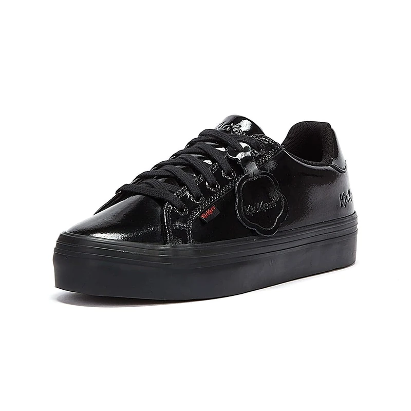 Kickers Youth Girl's Tovni Stack School Uniform Shoe, Patent Black, 5 UK