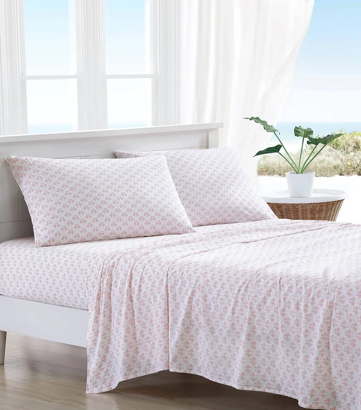 Tommy Bahama - King Sheets, Cotton Percale Bedding Set, Crisp & Cool, Stylish Home Decor (Flamingle Pink, King)