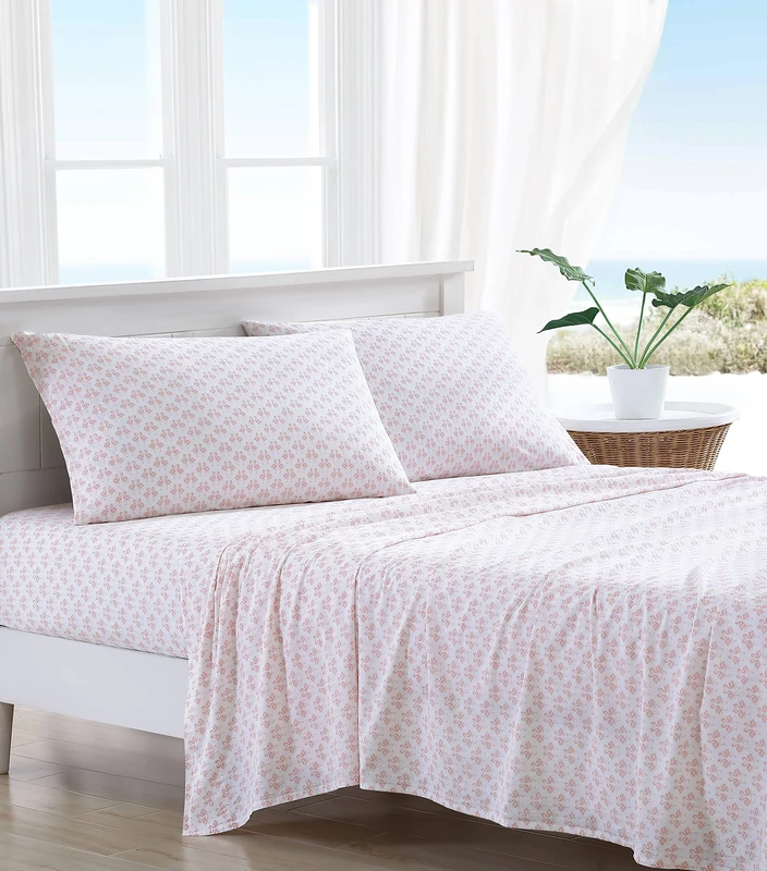 Tommy Bahama - Queen Sheets, Cotton Percale Bedding Set, Crisp & Cool, Stylish Home Decor (Flamingle Pink, Queen)