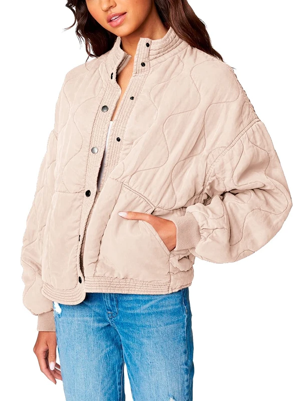 [BLANKNYC] Sand Drift Luxury Quilted Tencel Drop Shoulder Clothing Women, Nature, L