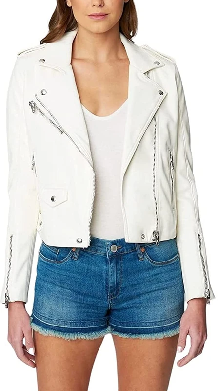 [BLANKNYC] Women's White Vegan Leather Floral Embroidered Jacket, Pure Motivation, LG