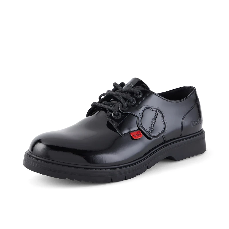 Kickers Women's Finley Lo Patent Leather School Shoes | Smart Everyday School Look | Everyday Comfort Fit, Cushioned for All-Day Wear, Black, 8 UK
