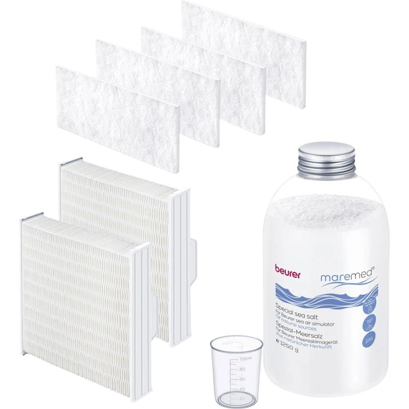 Beurer Maremed Filter And Salt Set Includes 2 Replacement Pre-Filters, 1 Replacement Water Filter & A 1250g Refill Bottle Of Special Sea Salt