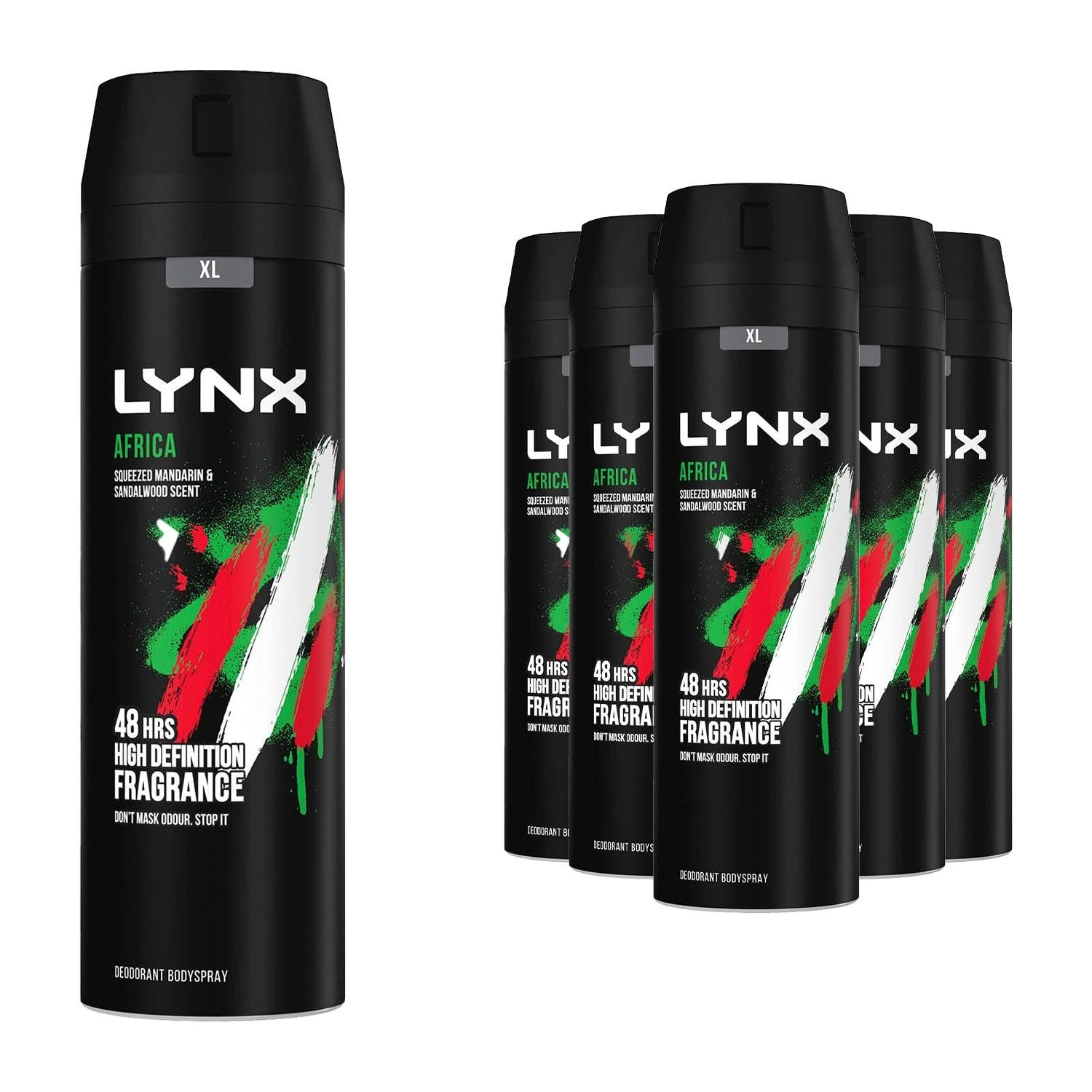 Lynx Africa Aerosol Body Spray Deodorant for Men 6 Pack, 48-Hour Odour Protection Warm Scent of Mandarin and Sandalwood, Men's Deodorant Spray with Zinc Technology, 200ml Each