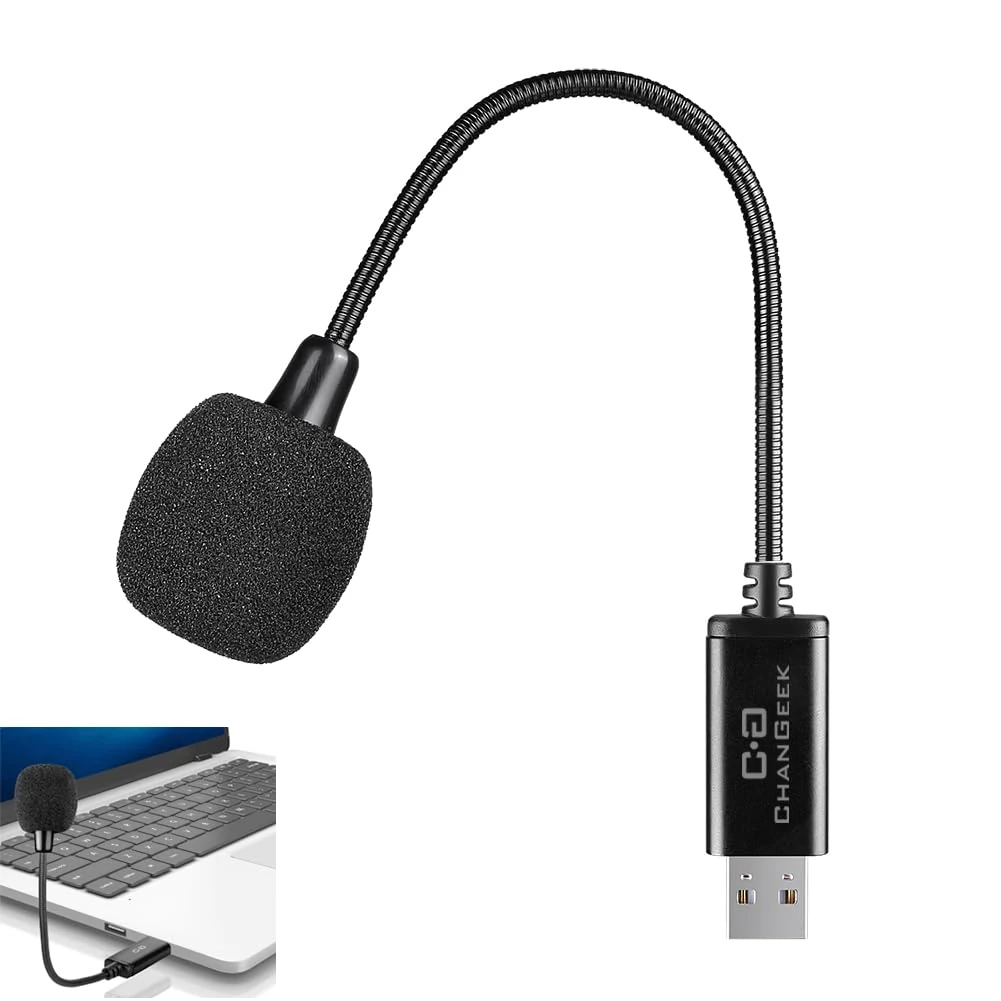 Cordless USB Microphone for Laptop and Desktop Computer, with Gooseneck & Built-in Sound Card, Compatible with Windows PC & Mac, Small Size, Plug-and-Play, Ideal Condenser Mic for Clear Conference