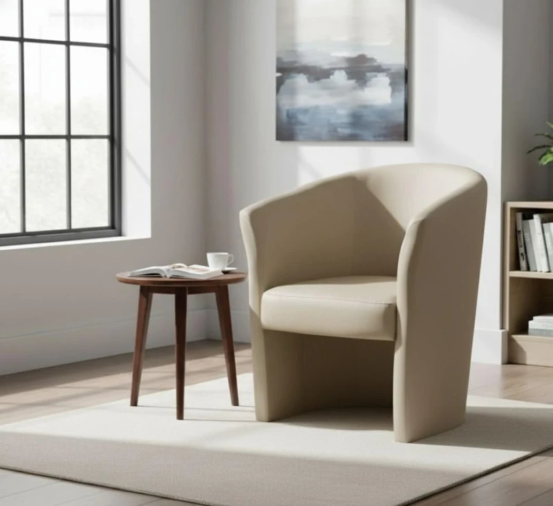 Dmora - Armchair Abrera, Living room armchair, Padded seat, Chair with eco-leather armrests, 64x63h76 cm, Beige