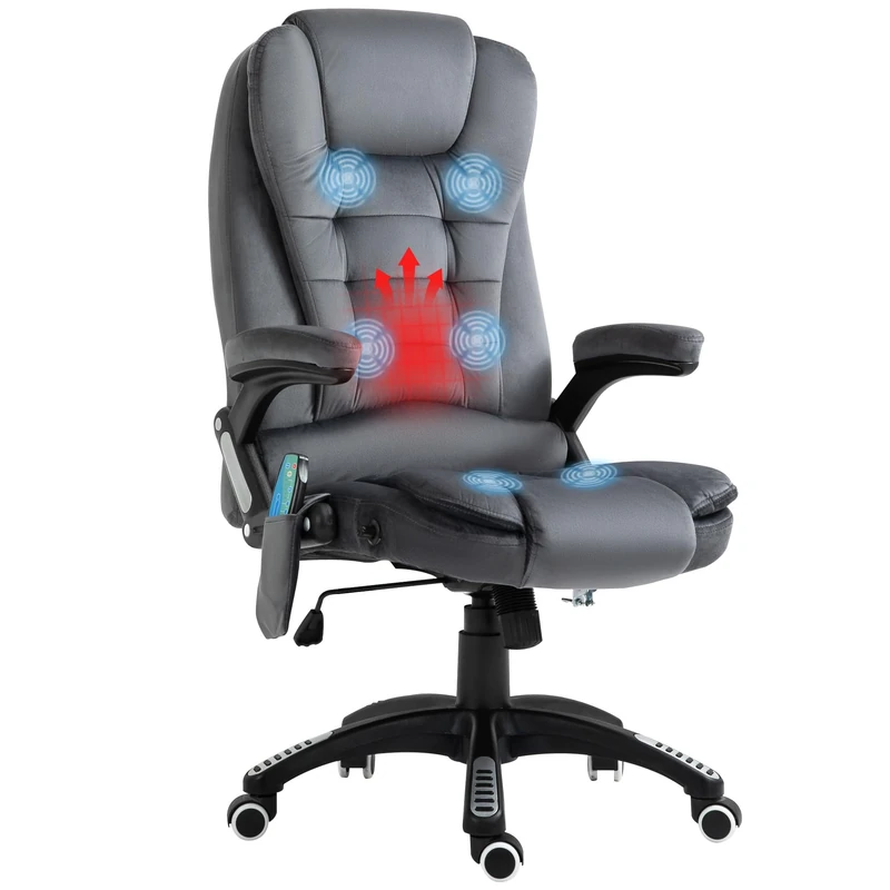 Vinsetto Office Chair, Desk Chair with 6-Point Massage and Back Heated, Velvet-Feel Fabric Computer Chair with Arms, Lumbar Support, Gray