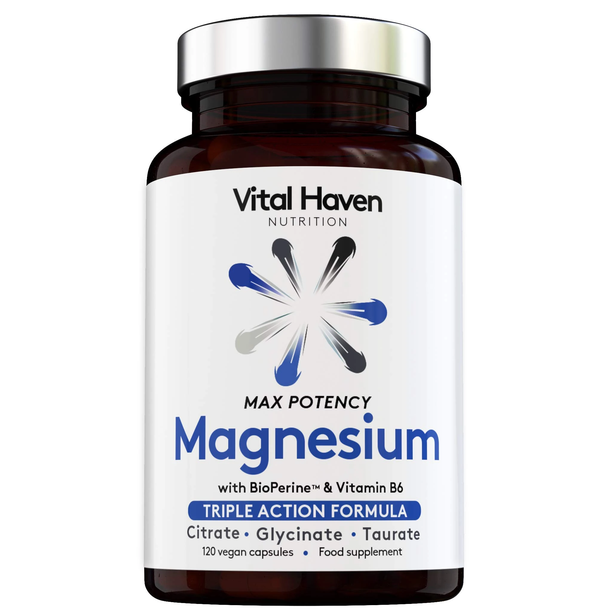 Vital Haven Magnesium Supplement - Citrate + Glycinate + Taurate and Vitamin B6 with BioPerine - UK Made