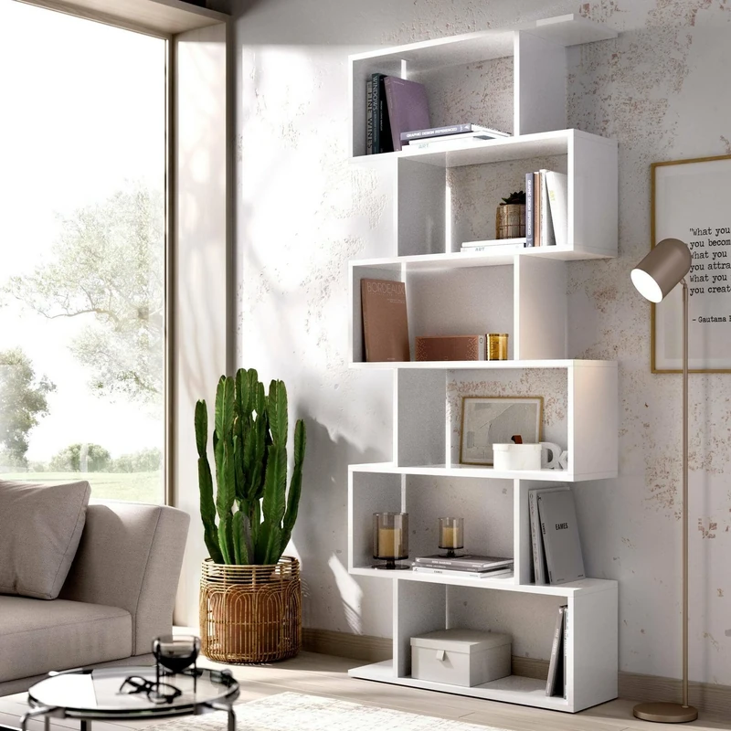Dmora - Bookcase Misma, Multipurpose office shelf, Bookcase with 5 shelves, 80x25h190 cm, White
