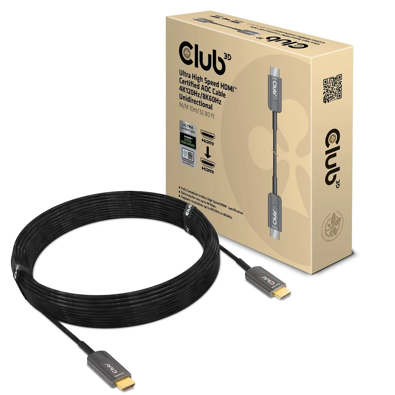 Club 3D HDMI™ (AOC) Active Optical Cable 4K120Hz 8K60Hz HDR Unidirectional Male/Male 10 m