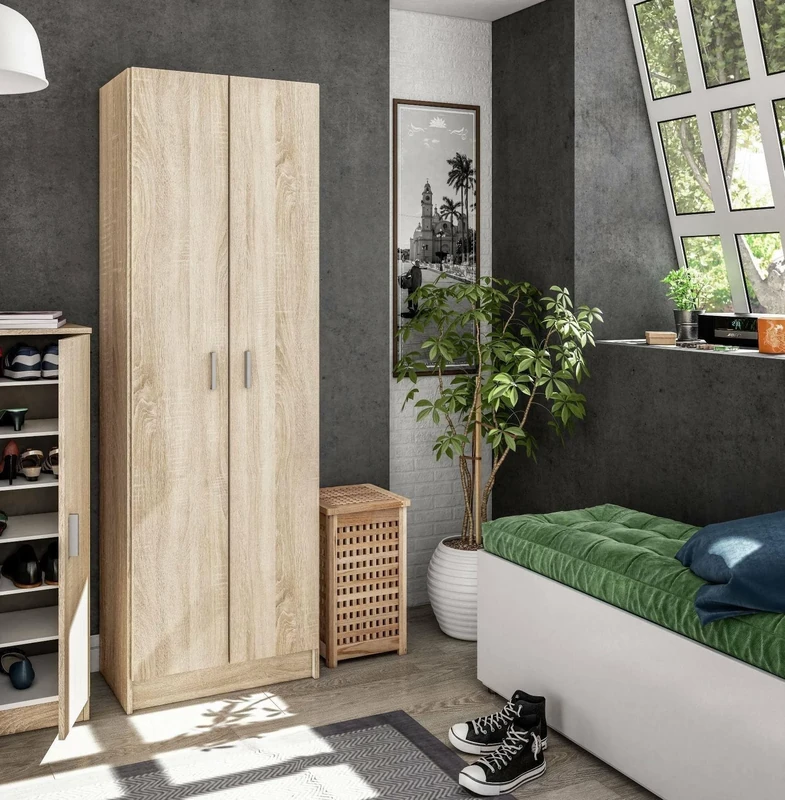 Dmora - 2 doors Multipurpose cabinet Portsmouth, Auxiliary cabinet, Modern shoe wardrobe, Vertical shoe rack, 59x37h180 cm, Oak