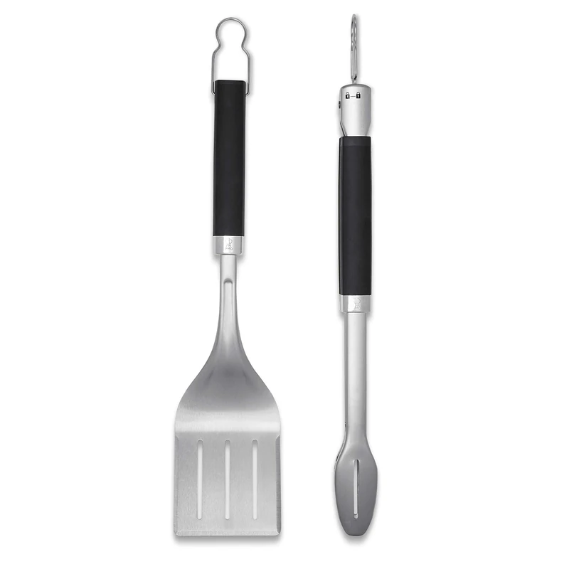 Weber Premium Grill Tool Set - Large, 2-piece made of stainless steel, consisting of grill tongs and turner (each 46cm), with practical handles, dishwasher safe - Silver (6763)