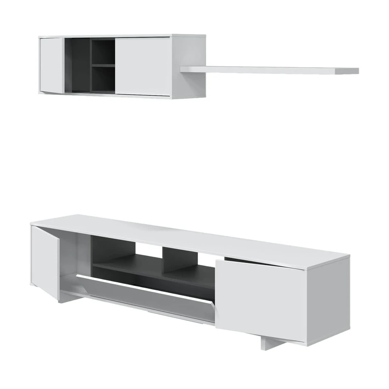 Dmora 3-Door TV Stand with Hanging Module and Shelf, Glossy White 46 x 200 x 41 cm - Image 1