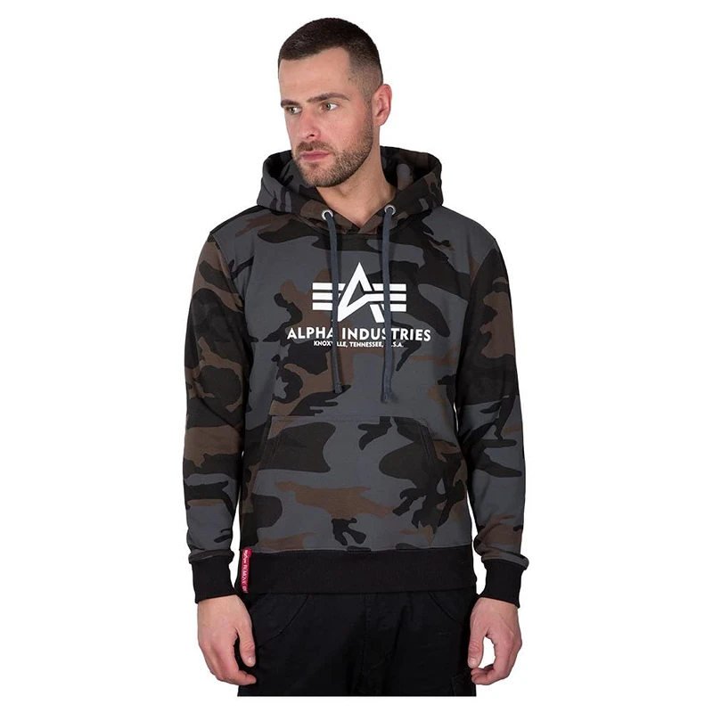 Alpha Industries Men's Basic Hoody Hooded Sweat Sweatshirt, Black Camo, 3XL