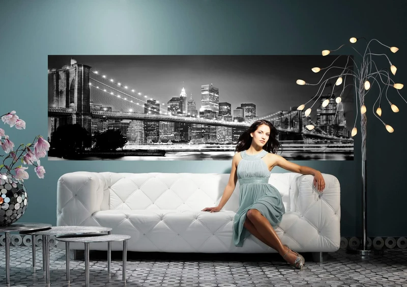 Komar X8-320 Brooklyn Bridge Non-Woven Photo Wallpaper, Size Height, 8 Panels, Width 50 cm, Colourful, 400 x 140 cm (Breite x Höhe)