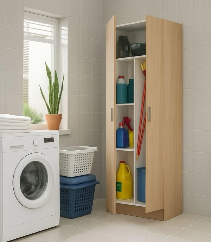 Dmora - 2 doors Multipurpose cabinet Charleston, Broom cabinet, Shoe rack with shelves, Shoe wardrobe, cm73x37h180 cm, Oak