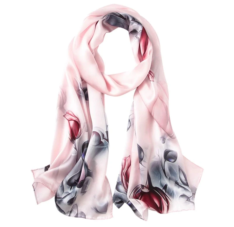 ANDANTINO 100% Mulberry Silk Long Scarf for Women Large Shawls for Headscarf and Neck- Oblong Hair Wraps with Gift Packed, Pink Mangnolia, Large