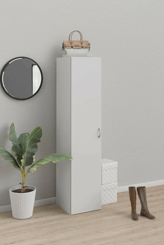 Dmora - Single door wardrobe with three internal shelves, white color, Measurements 39 x 175 x 41 cm