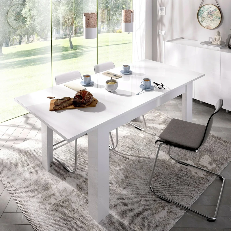 Dmora - Extendable table Caladora, Multiposition extendable console, Dining table with extension, 140/190x90h77 cm, White