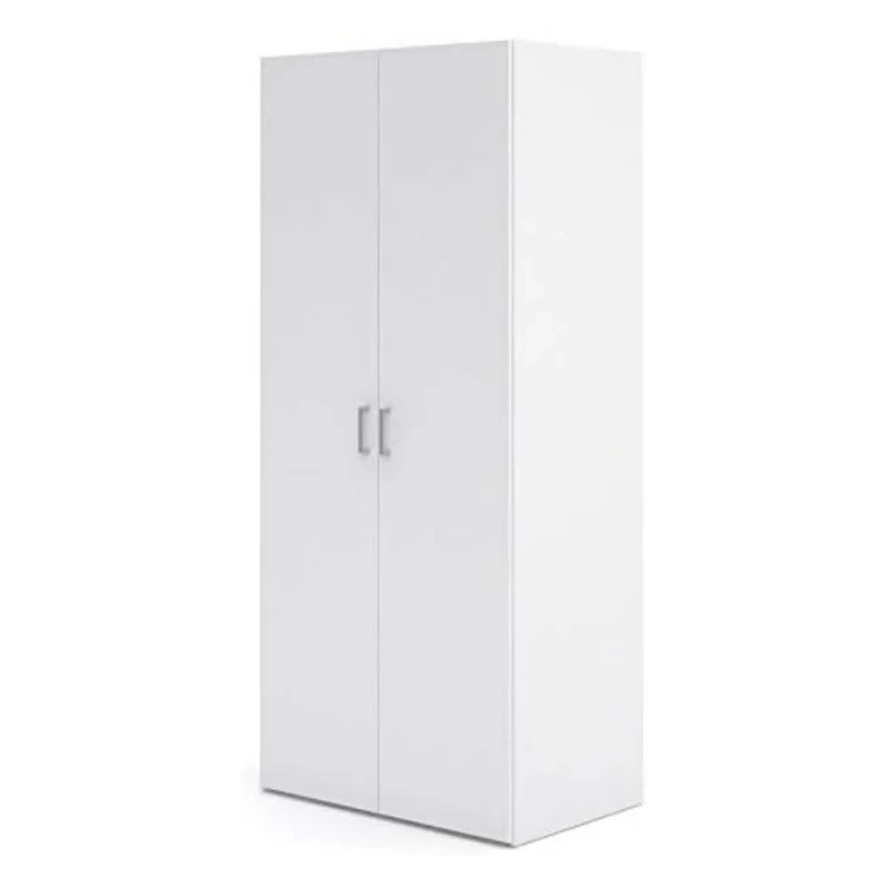 Dmora - Wardrobe with two hinged doors with two internal shelves and clothes rail, white color, Measurements 77 x 175 x 49 cm