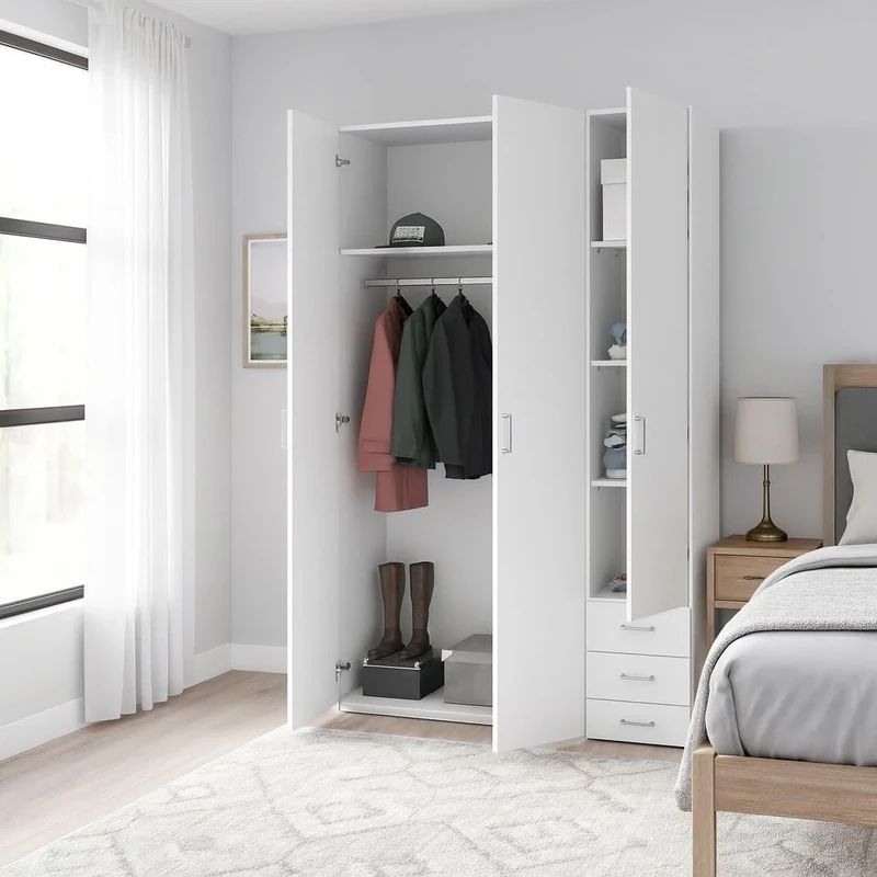 Dmora - Wardrobe 3 doors Suzette, Bedroom furniture, Walk-in wardrobe, Clothes wardrobe, 115x49 h200 cm, White