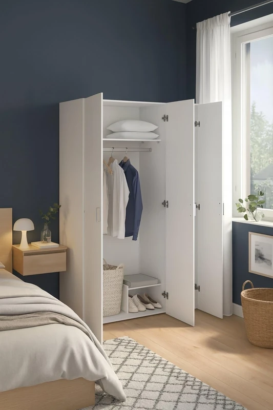 Dmora - Wardrobe 3 doors Danielle, Bedroom furniture, Walk-in wardrobe, Clothes wardrobe, 115x49 h175 cm, White