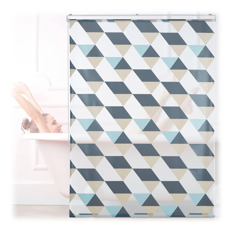 Relaxdays Shower Roller Blind, Geometric Pattern, Flexible Mounting, for Bath and Window, HxW: 120x240 cm, Colourful - Image 1