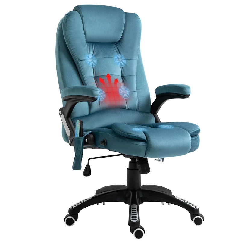 Vinsetto Office Chair, Desk Chair with 6-Point Massage and Back Heated, Velvet-Feel Fabric Computer Chair with Arms, Lumbar Support, Blue