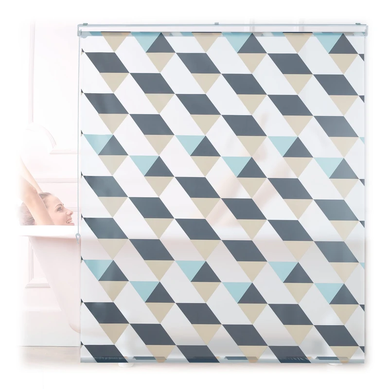 Relaxdays Shower Roller Blind, Geometric Pattern, Flexible Mounting, for Bath and Window, HxW: 140x240 cm, Colourful - Image 1