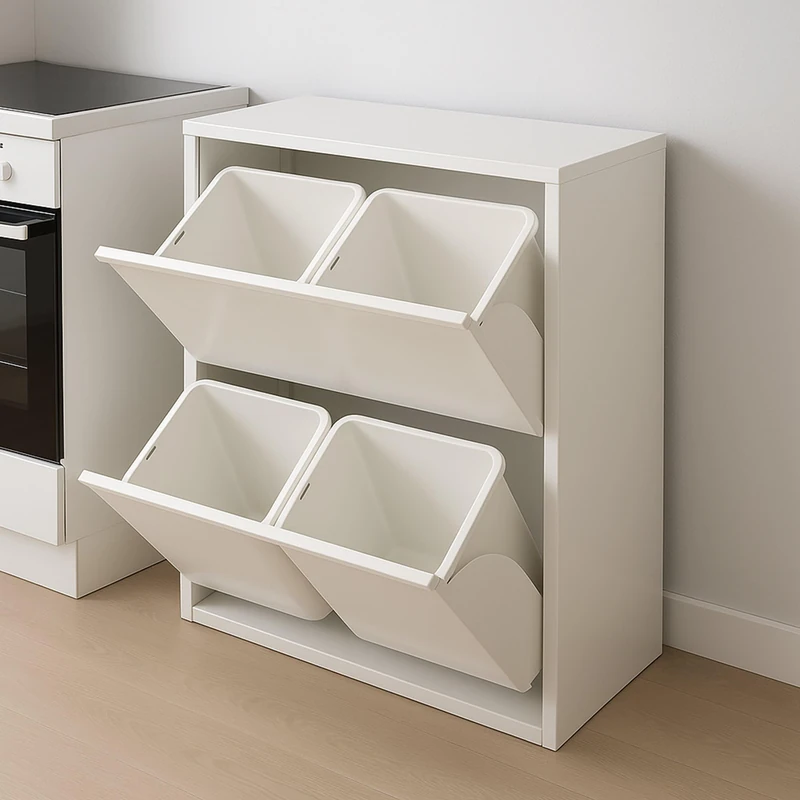 Dmora - Waste bin Aller, Rubbish bin, Waste bin, Metal cabinet with recycling bins, 60x25h92 cm, White