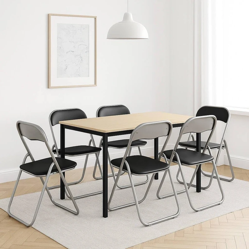 Dmora - Folding chair Marbella, Set of 6 space-saving chairs, Guest chair, Meeting seat in eco-leather, 43x47h80 cm, Black