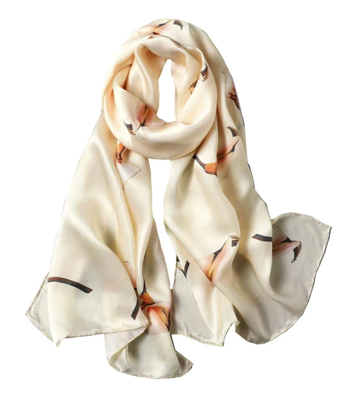 ANDANTINO 100% Mulberry Silk Long Scarf for Women Large Shawls for Headscarf and Neck- Oblong Hair Wraps with Gift Packed, Off-white Calla, Large