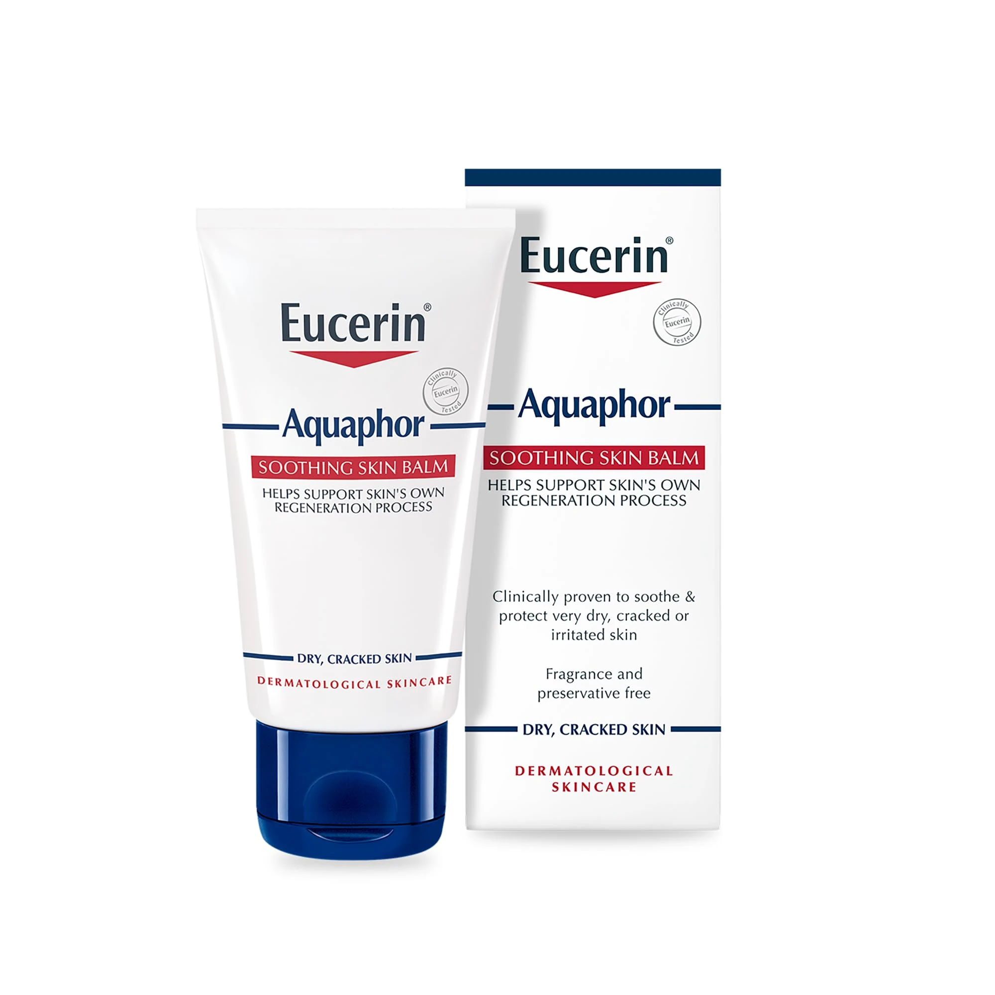 Eucerin Aquaphor Soothing Skin Balm 45ml, Repairing Cream for Dry, Cracked and Irritated Skin, Fragrance-Free Ointment Ideal for Hands, Feet, and Body, Fragrance-Free, Water-Free Formula