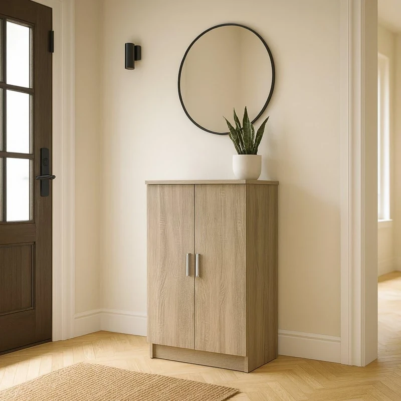 Dmora - Shoe Rack Alcudia, Space-saving shoe rack, Entrance shoe rack, Multipurpose wardrobe with 5 shelves, 55x36h108 cm, Oak