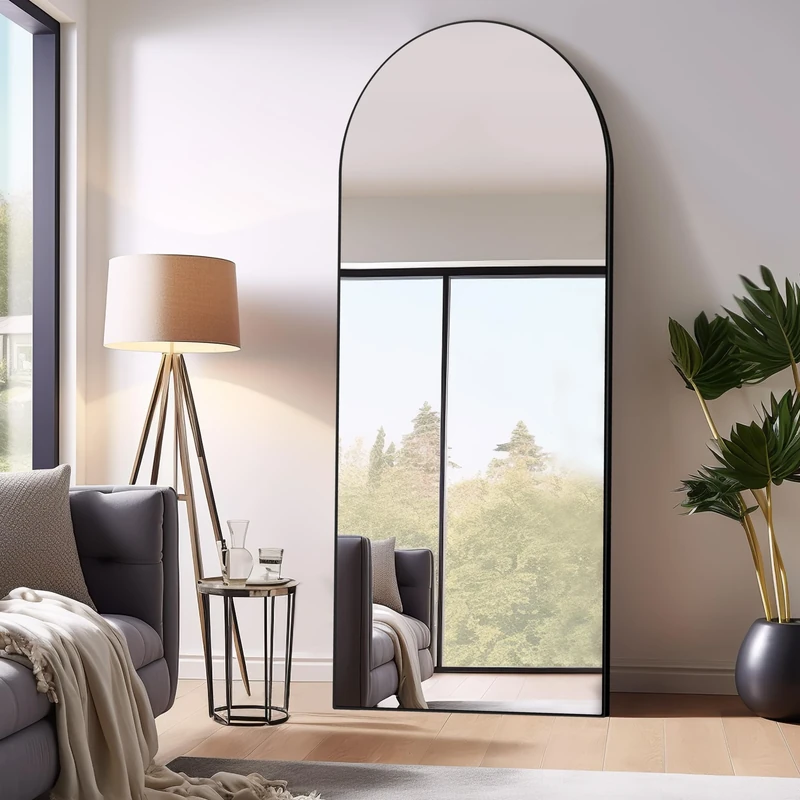 PexFix Arch Full Length Mirror - Arched-Top Standing or Wall Mounted for Home Bedroom 65"x22" - Black