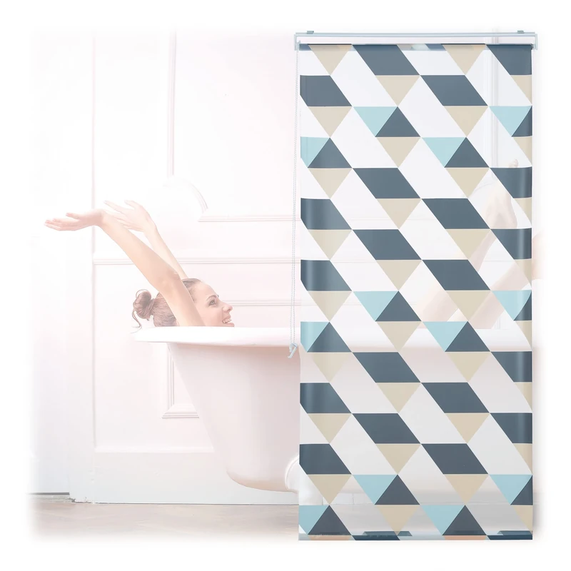 Relaxdays Shower Roller Blind, Geometric Pattern, Flexible Mounting, for Bath and Window, HxW: 80x240 cm, Colourful
