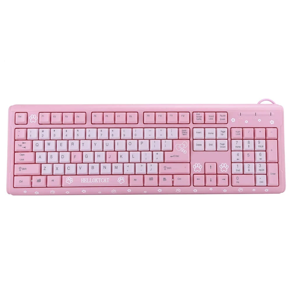 Ultra-Slim USB Wired Keyboard with 104 Keys, Universal for Home Office Laptop Computer, 45.5 x 14.7cm / 17.9 x 5.8in (Pink)