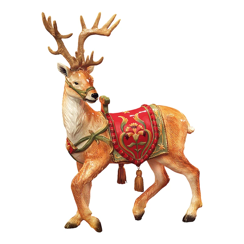 Goebel Fitz & Floyd 51-001-29-1 Reindeer Figurine with Tassels on Saddle Red Made of Stoneware Height 38 cm