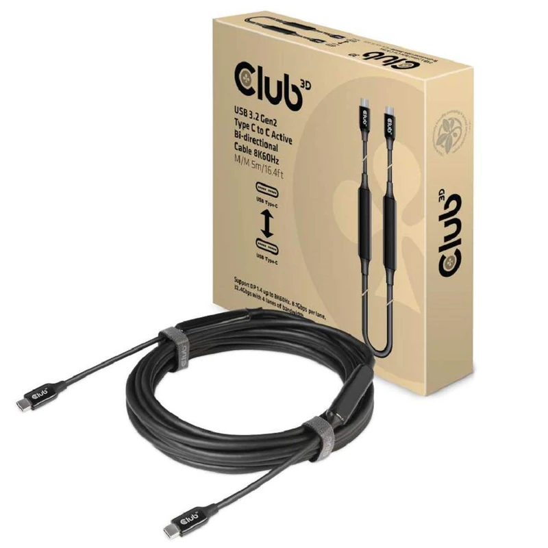 Club 3D USB 3.2 GEN 2 TYPE-C TO C ACTIVE BI-DIRECTIONAL CABLE 8K60HZ DATA 10GBPS AND PD