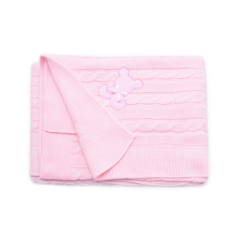 PEKITAS Baby Knitting Yarn Blanket - 100x100cm Pink Acrylic
