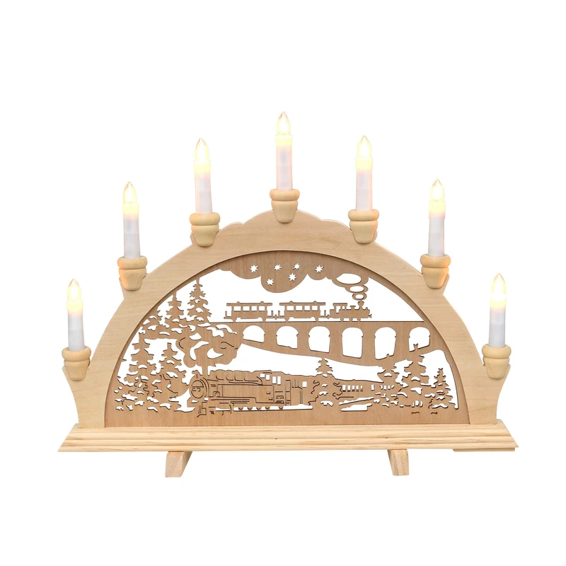 Wooden Candle Arch with Train Design 7 Bulbs Approx. 45 x 4 x 33 cm