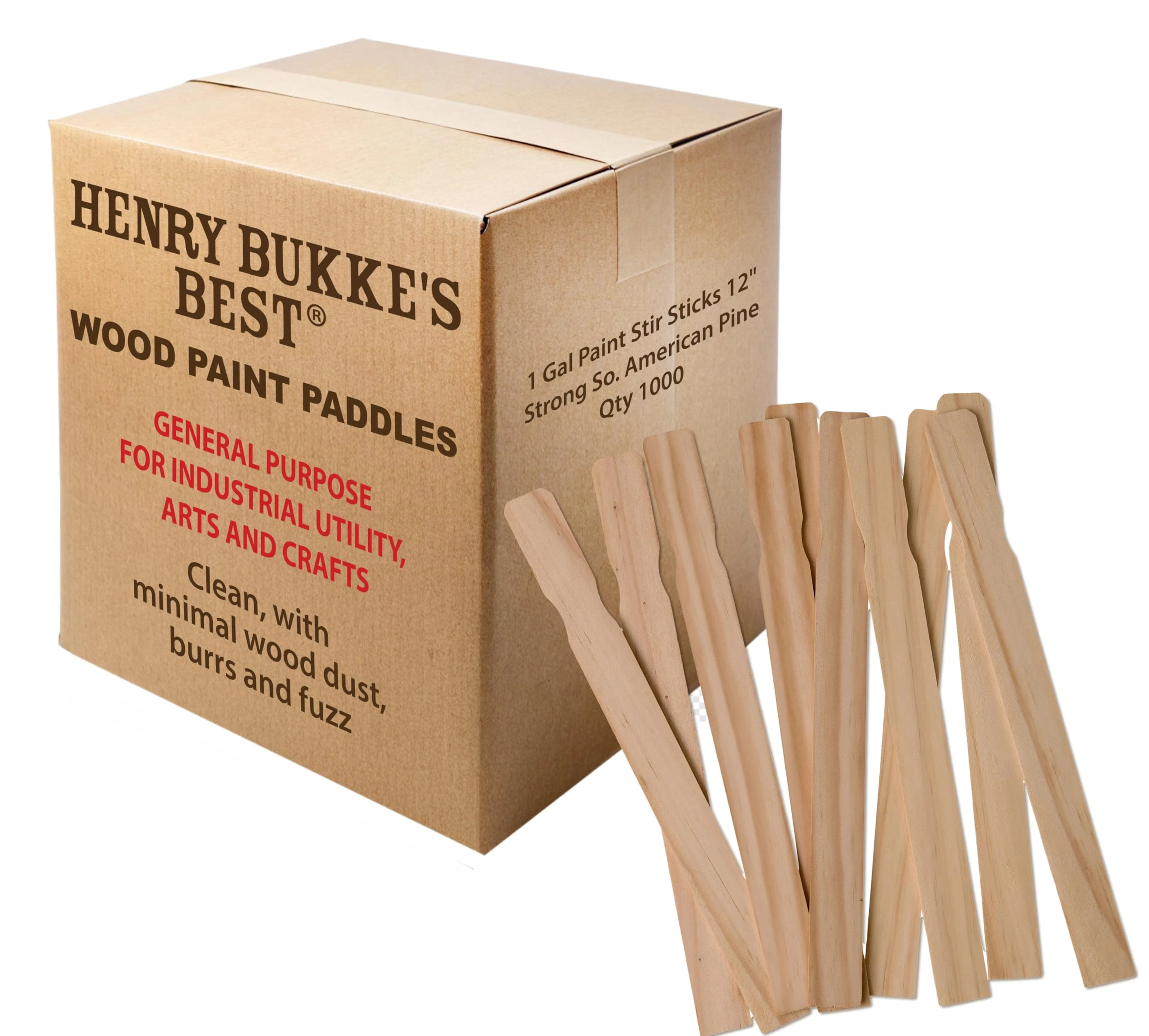 Henry Bukke’s Best 12-Inch Paint Stir Sticks, 1000 Count, Durable South American Radiata Pine, Strong Utility and Crafting Stirrers for Paint, Epoxy, Resin, and Industrial Use