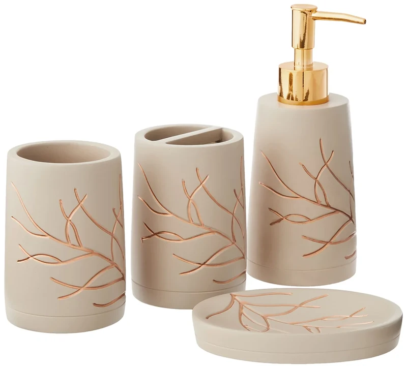 Sweet Home Collection Contemporary Decorative Beautiful Designs Bath Shower Tub Décor, Resin, Branches, 4 Piece Set