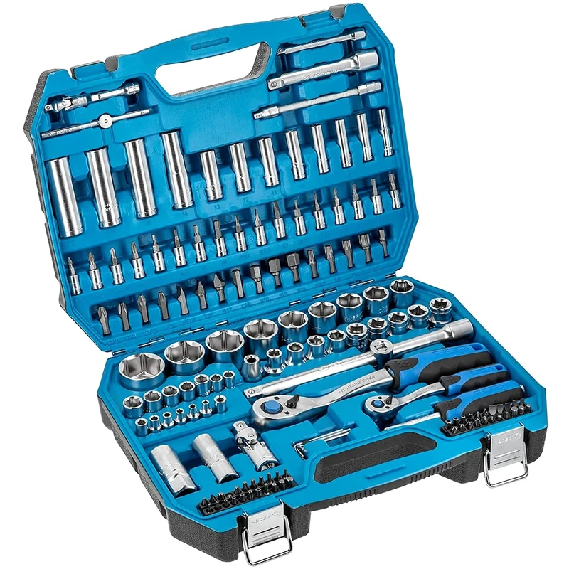 HÖGERT TECHNIK - 144-Piece 1/4 Inch and 1/2 Inch Tool Set with Socket Wrenches, Ratchets, Bits and Accessories, Cr-V Drop-Forged Tool Kit for DIY, Garage and Workshop