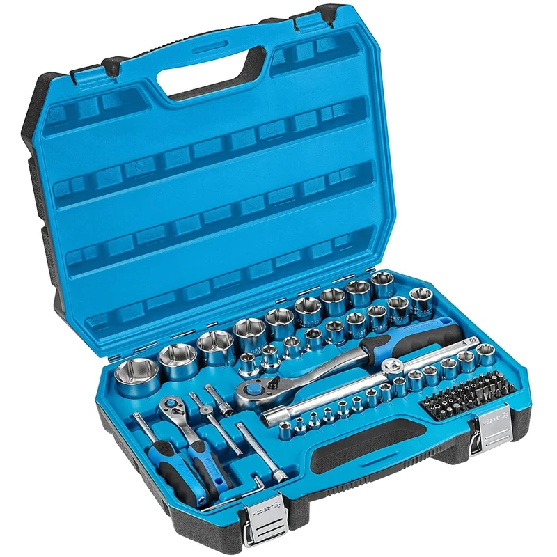 HÖGERT TECHNIK - 89-Piece 1/4 Inch and 1/2 Inch Tool Set with Socket Spanners, Ratchets, Bits and Accessories, Cr-V Drop-Forged Tool Kit with 72-Tooth Mechanism for DIY, Garage and Workshop