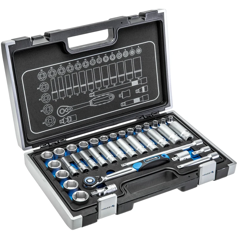 Högert HT1R465 Tool Set, Black/Blue, 3/8 Inch